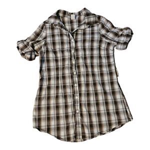 ToTo Collection Cotton, Spandex Plaid Short Sleeve Button Up 1XL Collared Shirt